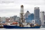 ID 6610 JOIDES RESOLUTION (1978/10282gt/IMO 7423081, ex-SEDCO/BP 471) a drilling ship operated by the Integrated Ocean Drilling Program, is seen leaving Auckland, New Zealand following a few days of routine...